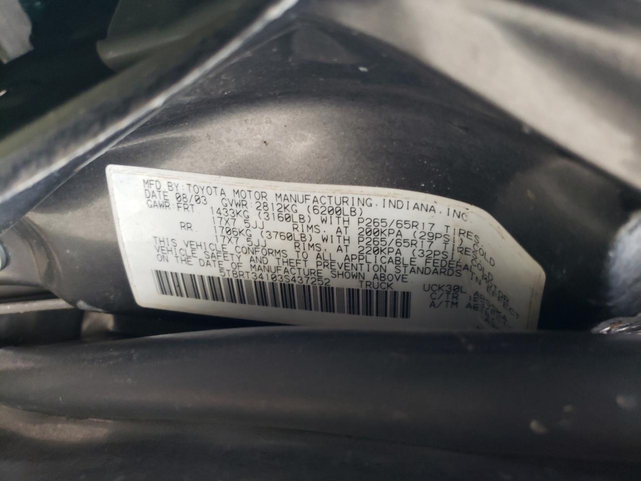 2003 Toyota Tundra Access Cab Sr5 VIN: 5TBRT34103S437252 Lot: 48179205