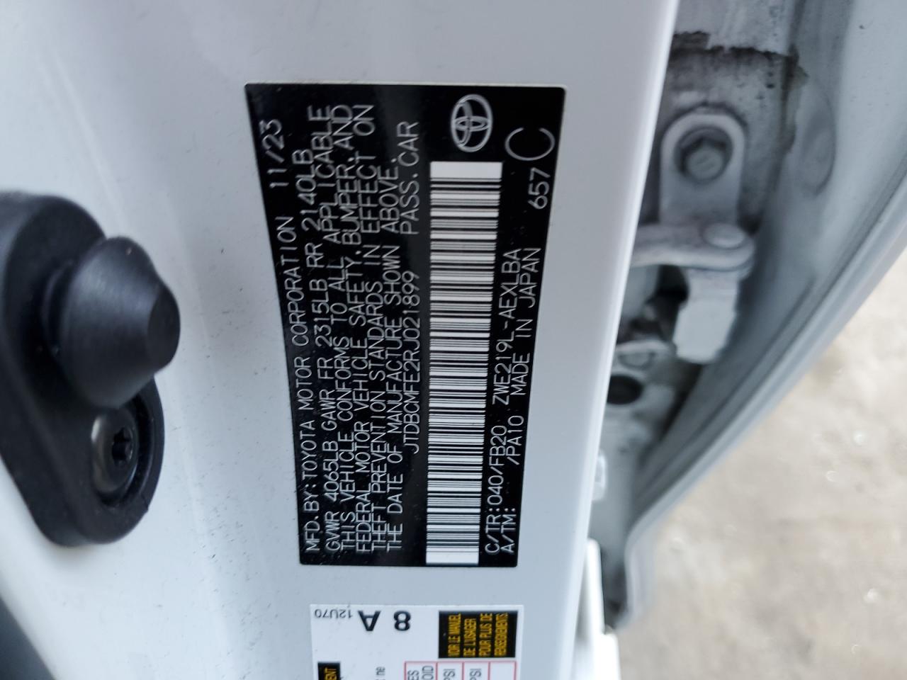 2024 Toyota Corolla Le VIN: JTDBCMFE2RJ021899 Lot: 82853504