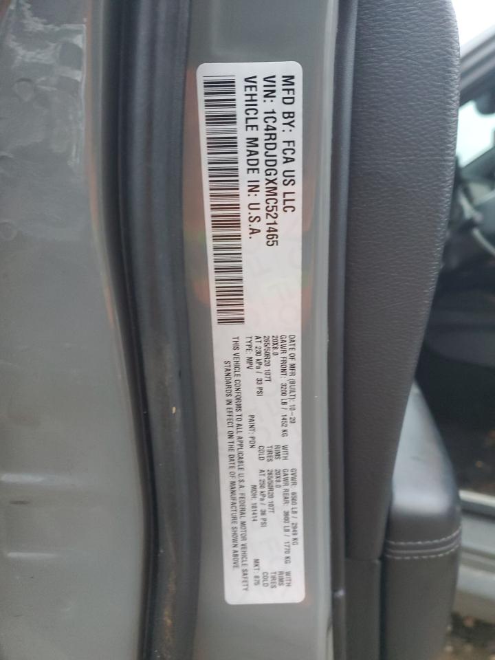 2021 Dodge Durango Gt VIN: 1C4RDJDGXMC521465 Lot: 85492624