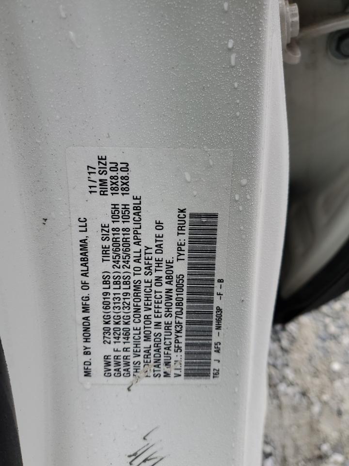 2018 Honda Ridgeline Rtl VIN: 5FPYK3F70JB010055 Lot: 86511494