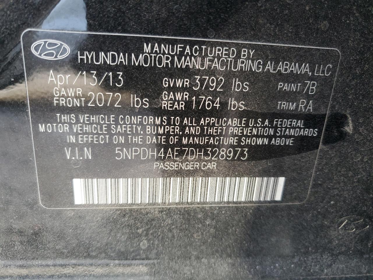 2013 Hyundai Elantra Gls VIN: 5NPDH4AE7DH328973 Lot: 85552694