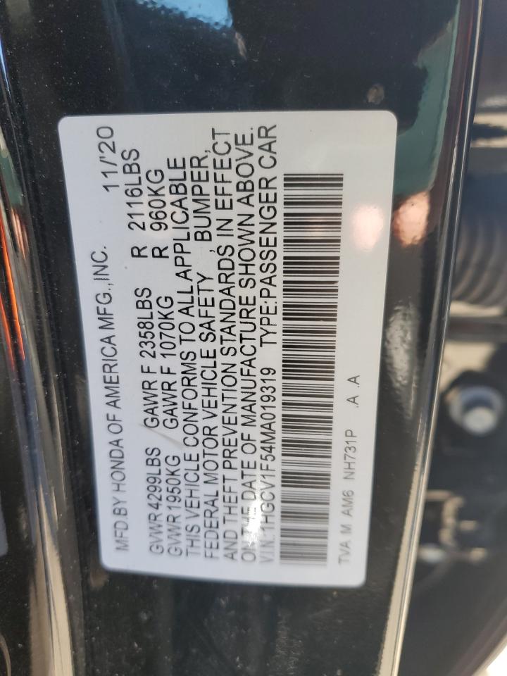 2021 Honda Accord Exl VIN: 1HGCV1F54MA019319 Lot: 84895624