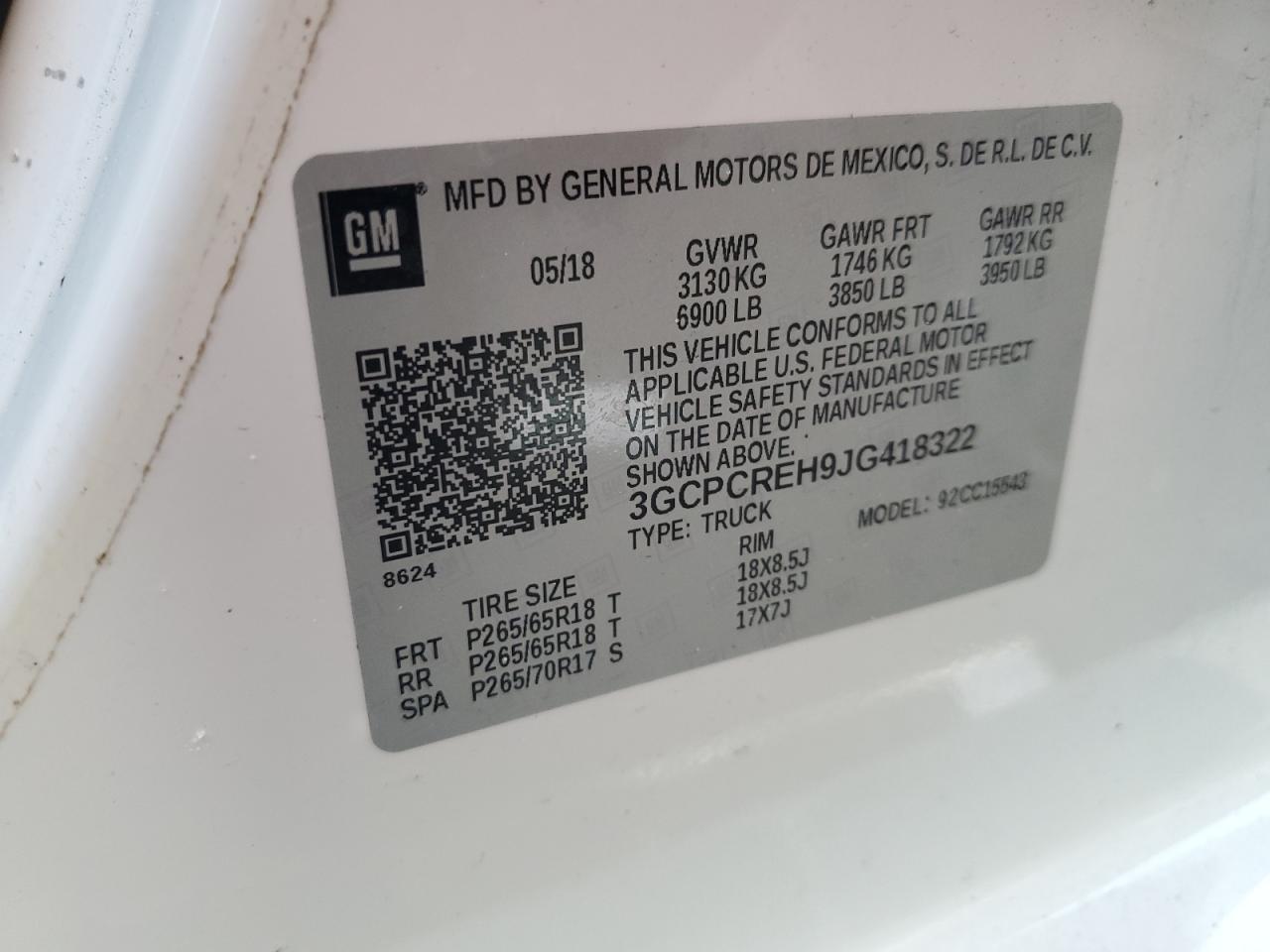 VIN 3GCPCREH9JG418322 2018 CHEVROLET ALL Models no.12