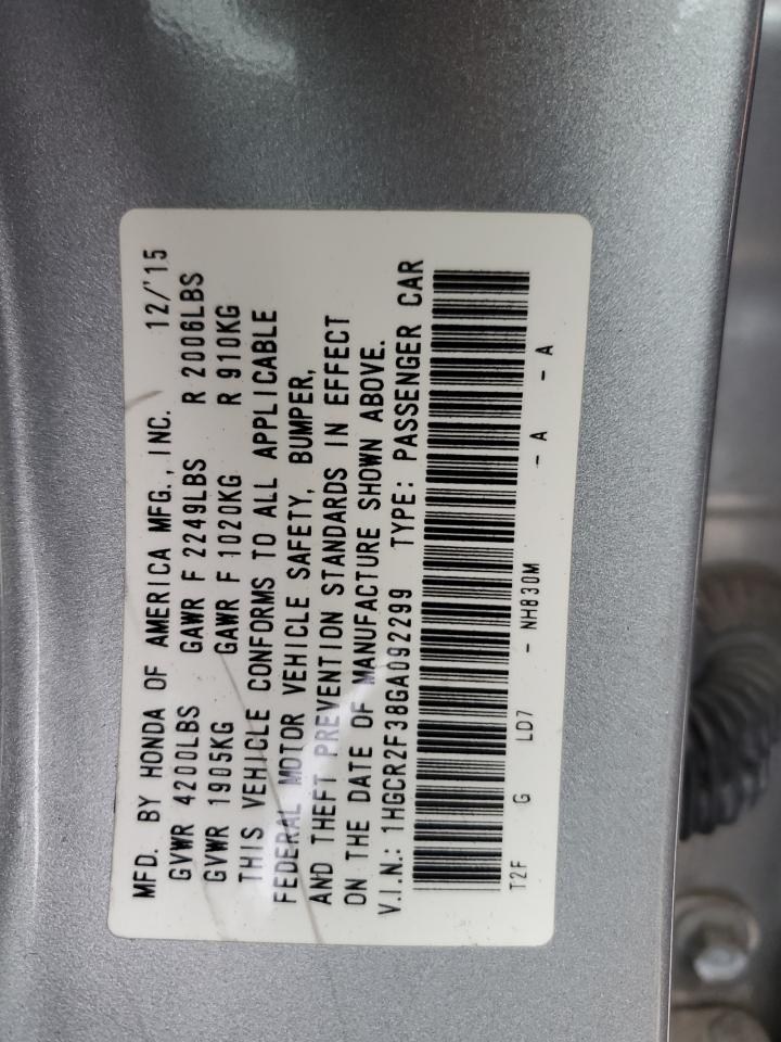 VIN 1HGCR2F38GA092299 2016 HONDA ACCORD no.12