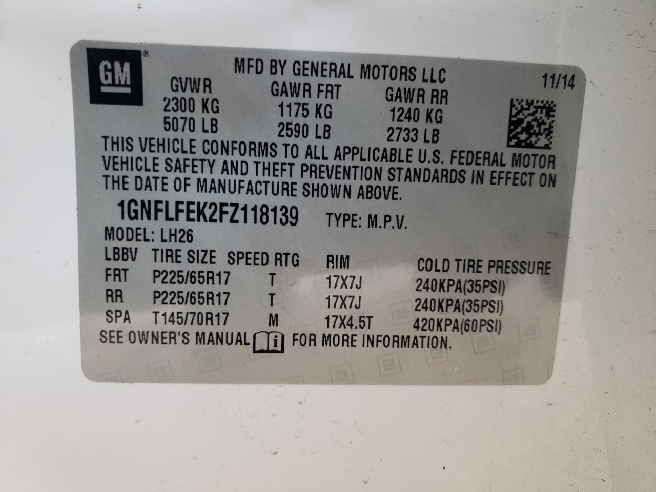 VIN 1GNFLFEK2FZ118139 2015 CHEVROLET EQUINOX no.13