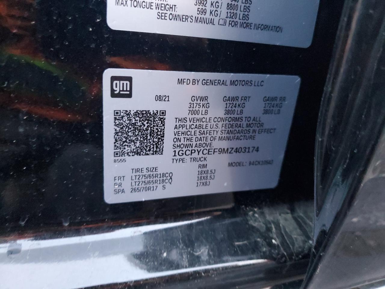 2021 Chevrolet Silverado K1500 Trail Boss Custom VIN: 1GCPYCEF9MZ403174 Lot: 85805784