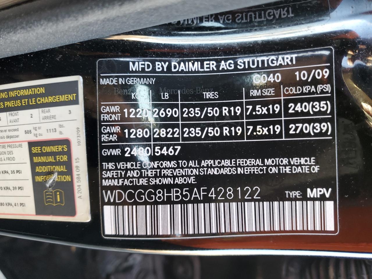 2010 Mercedes-Benz Glk 350 4Matic VIN: WDCGG8HB5AF428122 Lot: 57313095