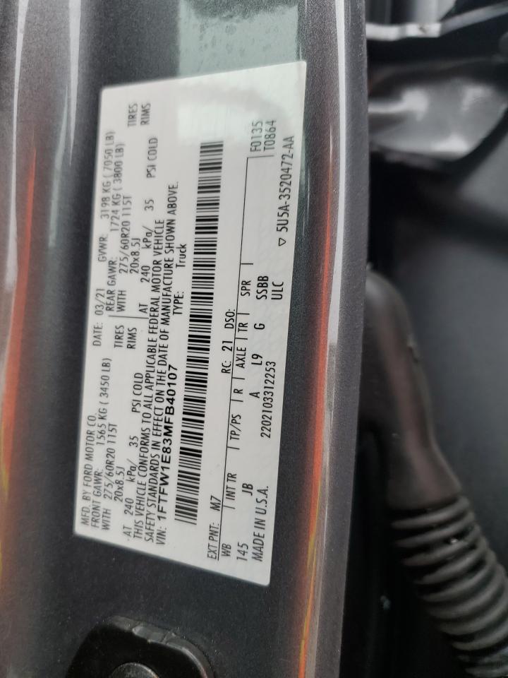 1FTFW1E83MFB40107 FORD F-150 2021