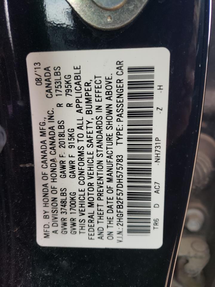 VIN 2HGFB2F57DH575783 2013 HONDA CIVIC no.12