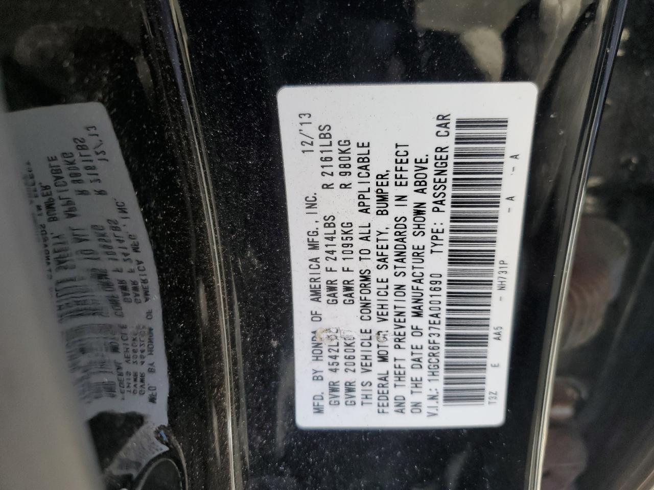 VIN 1HGCR6F37EA001690 2014 HONDA ACCORD no.12