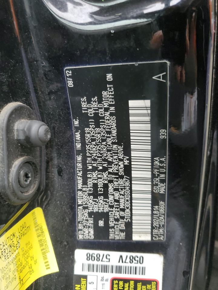 VIN 5TDDK3DCXDS049677 2013 TOYOTA All Models no.13