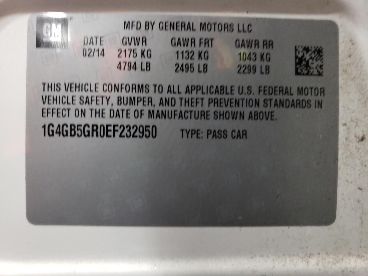 2014 Buick Lacrosse VIN: 1G4GB5GR0EF232950 Lot: 85676514