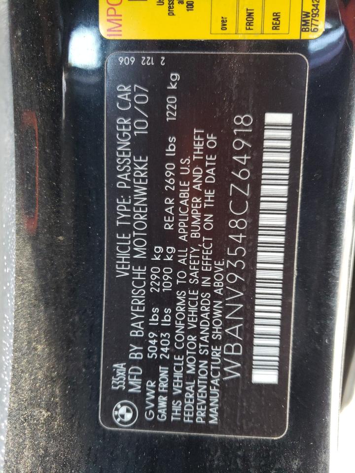 BMW 5 SERIES 2008 VIN WBANV93548CZ64918 zdjęcie 12