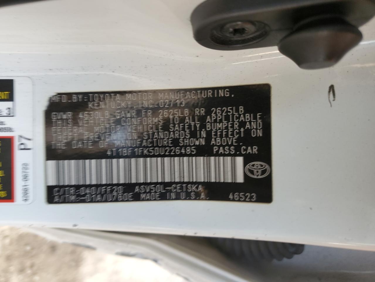 VIN 4T1BF1FK5DU226485 2013 TOYOTA CAMRY no.13