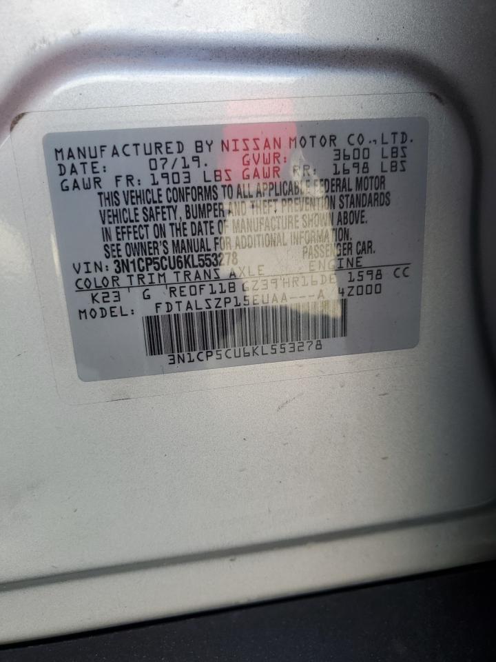 2019 Nissan Kicks S VIN: 3N1CP5CU6KL553278 Lot: 87027234