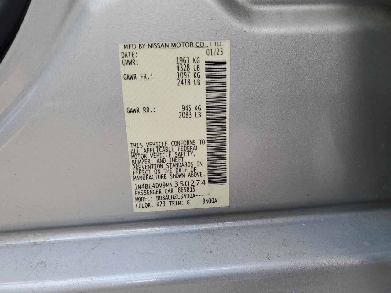 1N4BL4DV9PN350274 NISSAN ALTIMA 2023