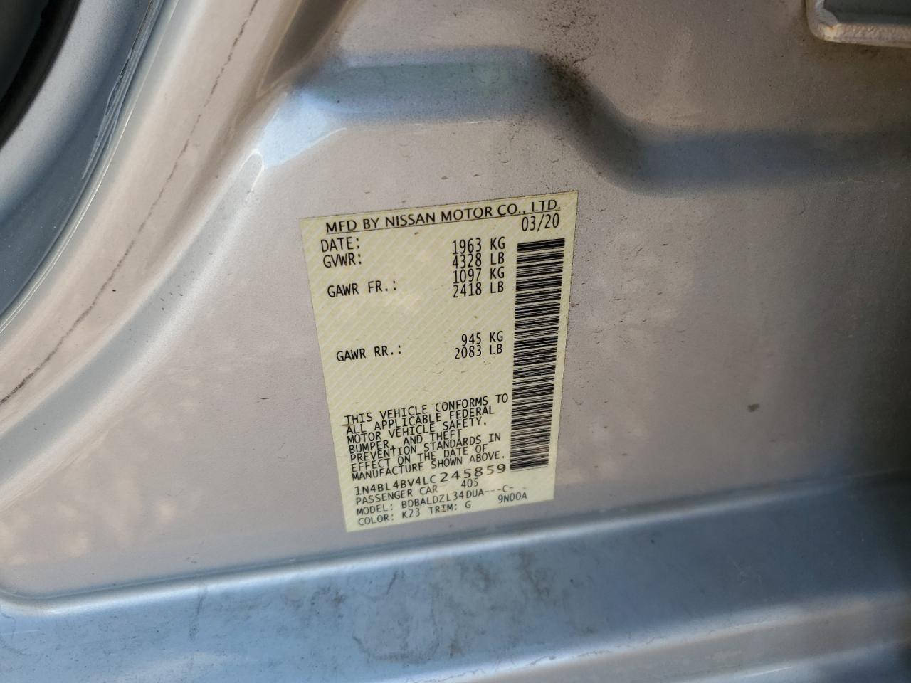 1N4BL4BV4LC245859 NISSAN ALTIMA 2020