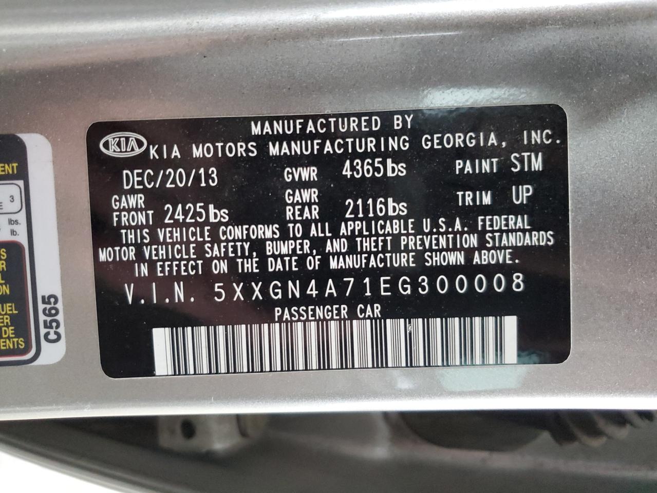 VIN 5XXGN4A71EG300008 2014 KIA OPTIMA no.12