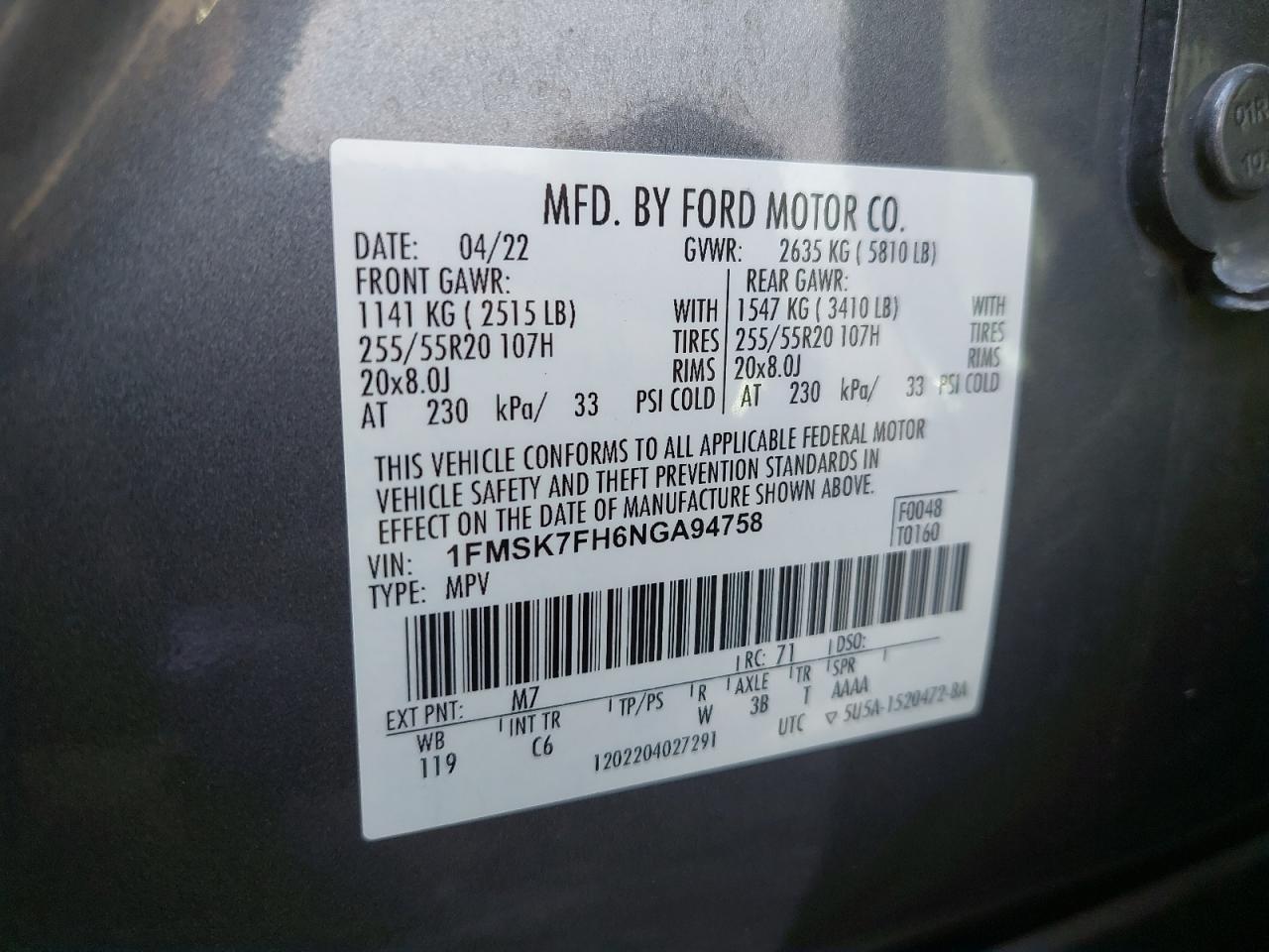 1FMSK7FH6NGA94758 - 2022 FORD EXPLORER - #86043464
