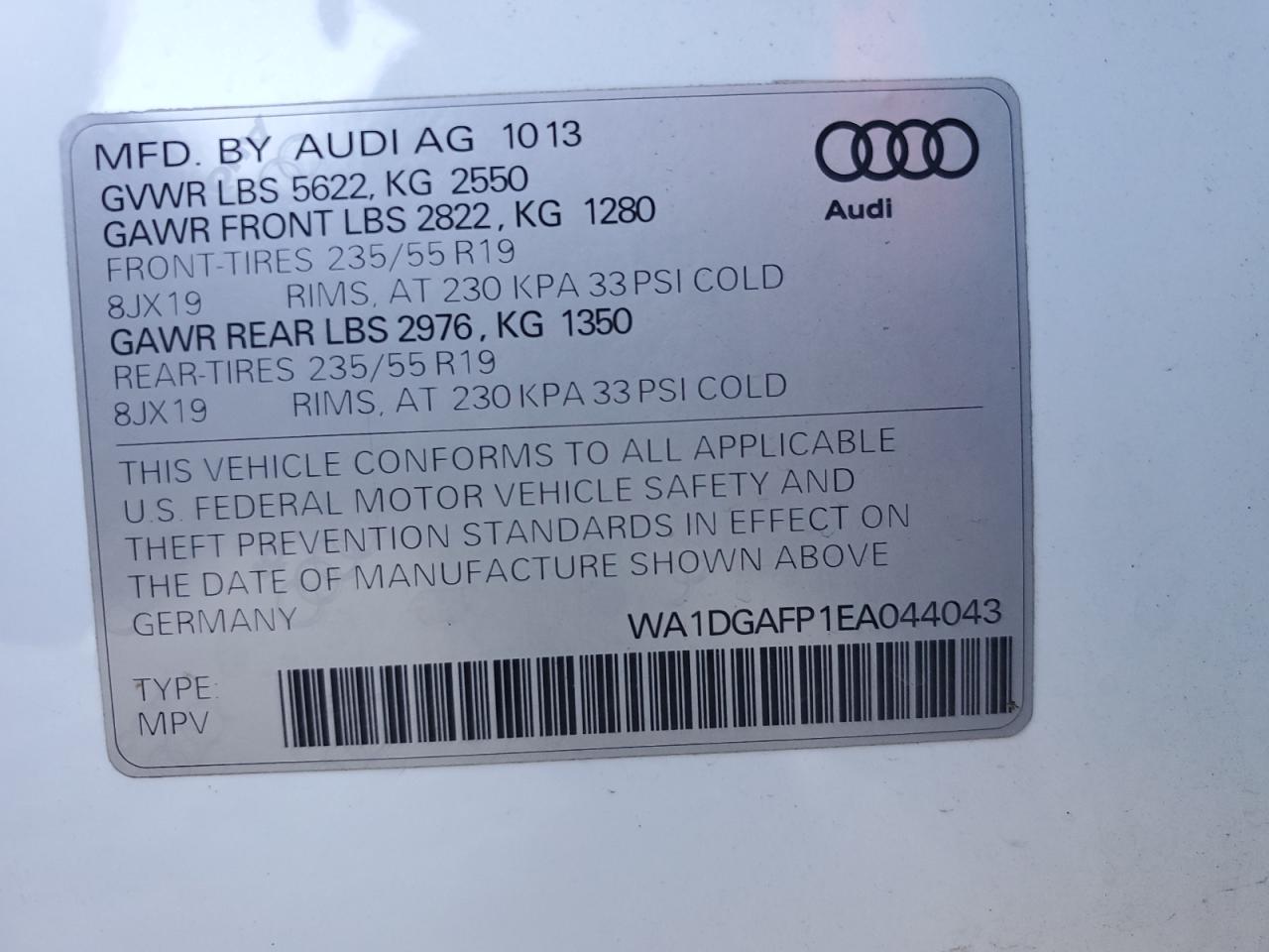 VIN WA1DGAFP1EA044043 2014 AUDI Q5 no.12