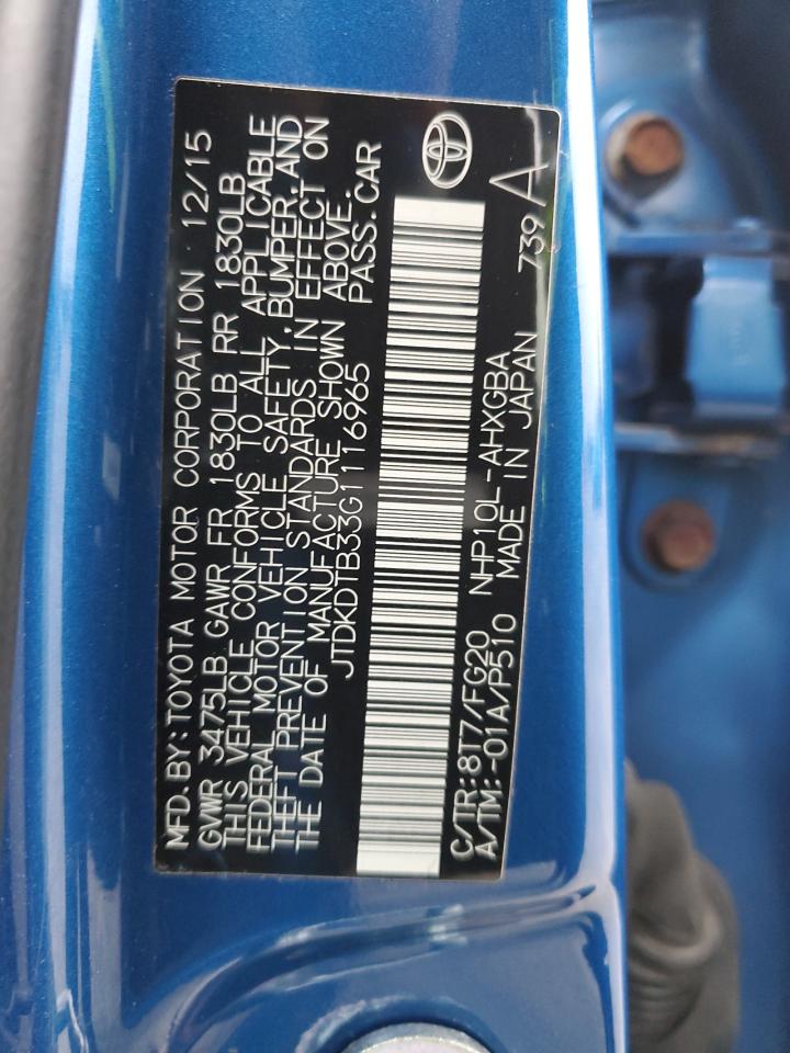 VIN JTDKDTB33G1116965 2016 TOYOTA PRIUS no.13