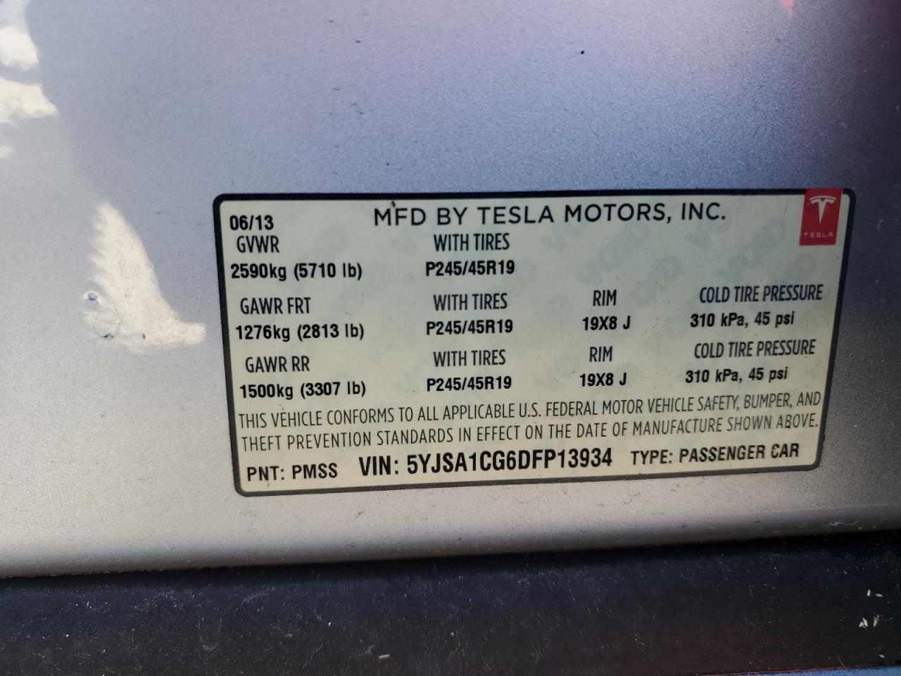 VIN 5YJSA1CG6DFP13934 2013 TESLA MODEL S no.12