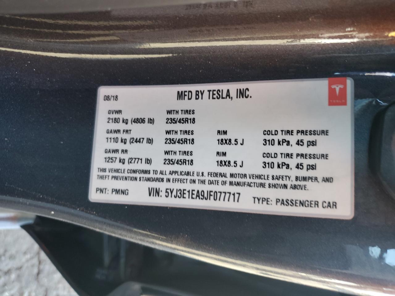 VIN 5YJ3E1EA9JF077717 2018 TESLA MODEL 3 no.12