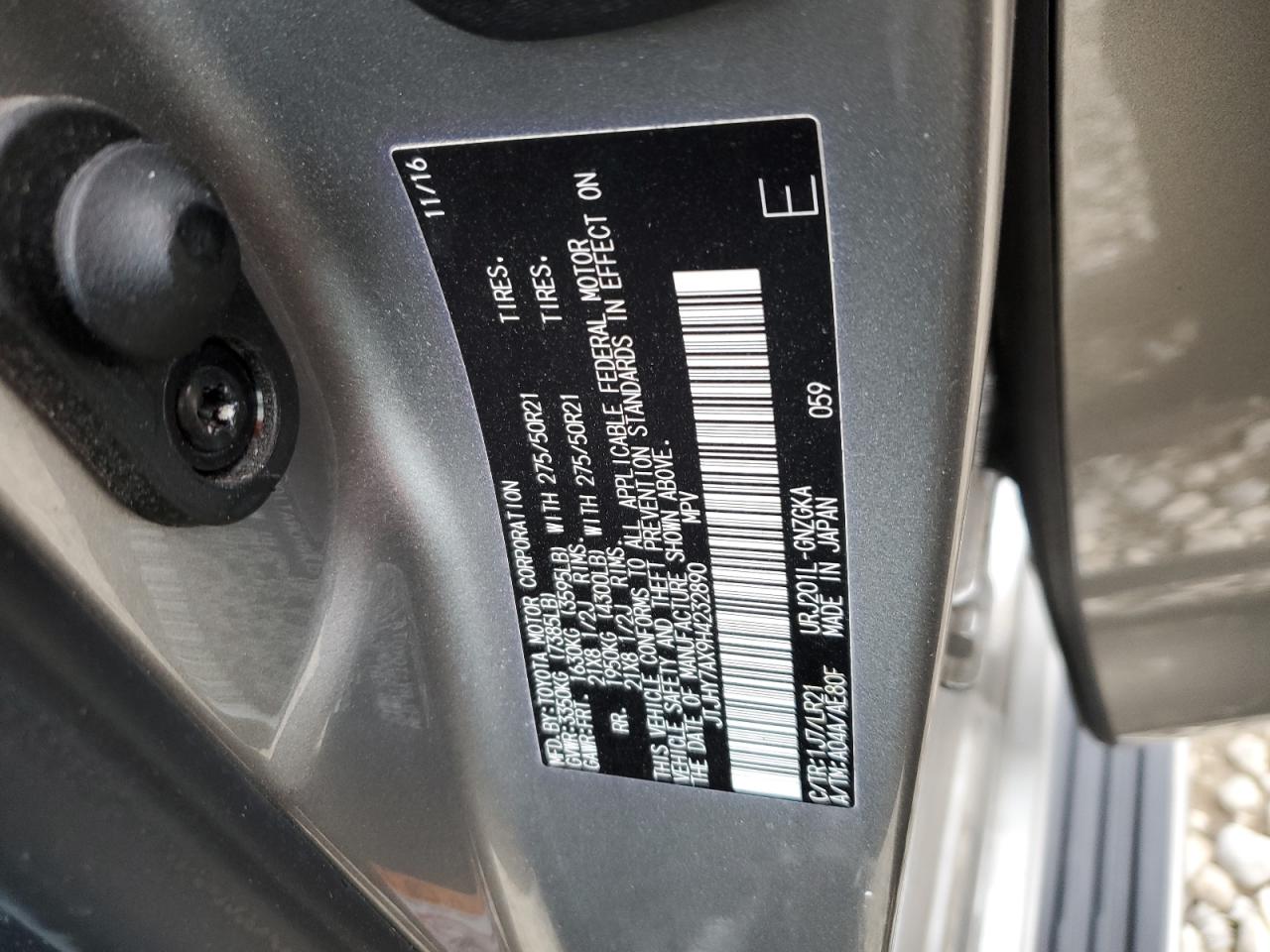 2017 Lexus Lx 570 VIN: JTJHY7AX9H4232890 Lot: 86017264