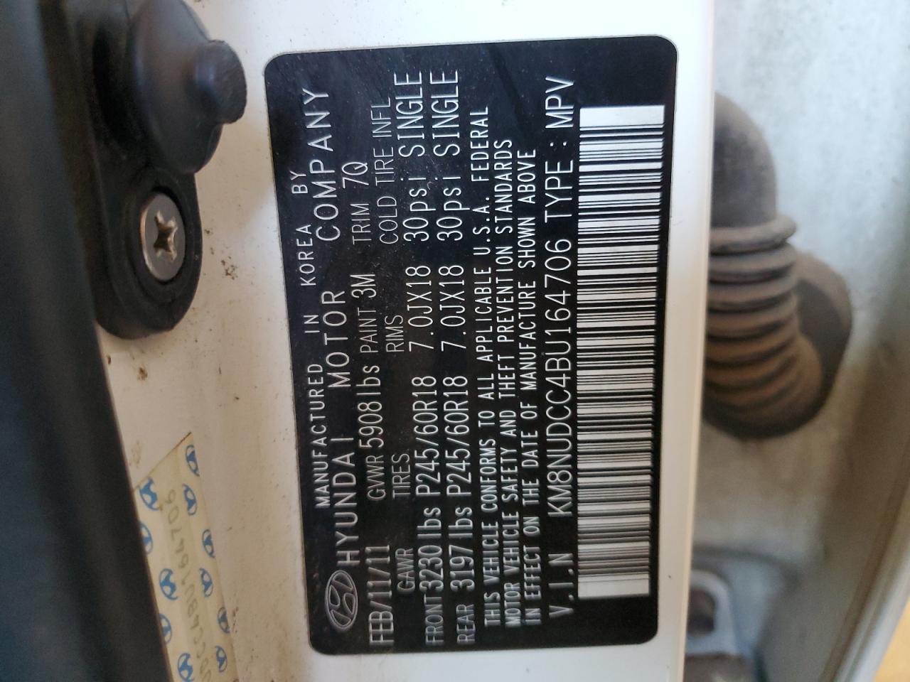 2011 Hyundai Veracruz Gls VIN: KM8NUDCC4BU164706 Lot: 85373984