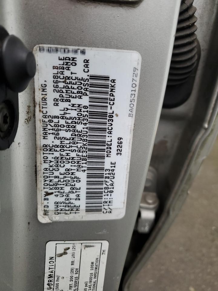 2003 Toyota Camry Le VIN: 4T1BE32K83U143510 Lot: 43442514