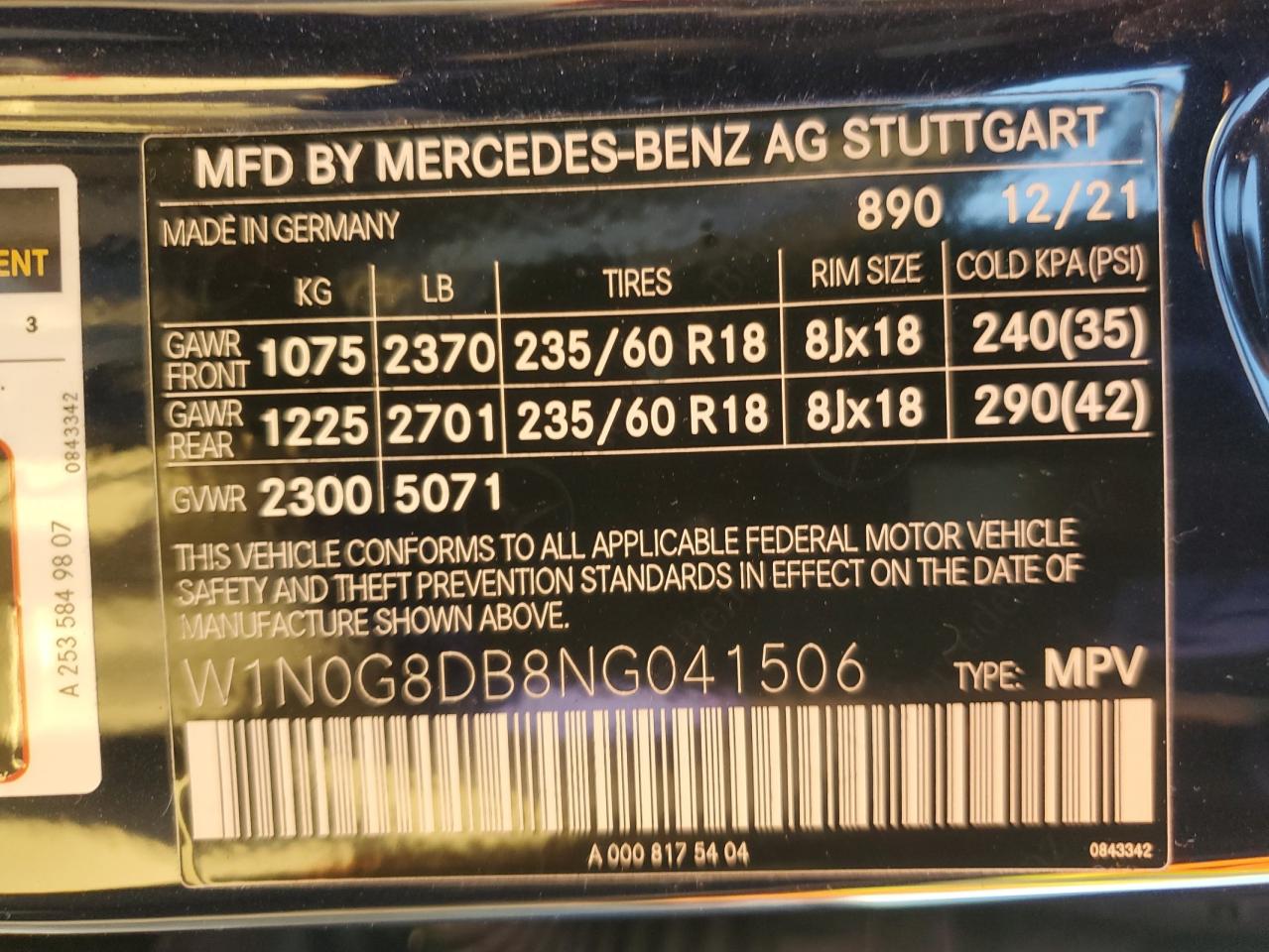 2022 Mercedes-Benz Glc 300 VIN: W1N0G8DB8NG041506 Lot: 84505194