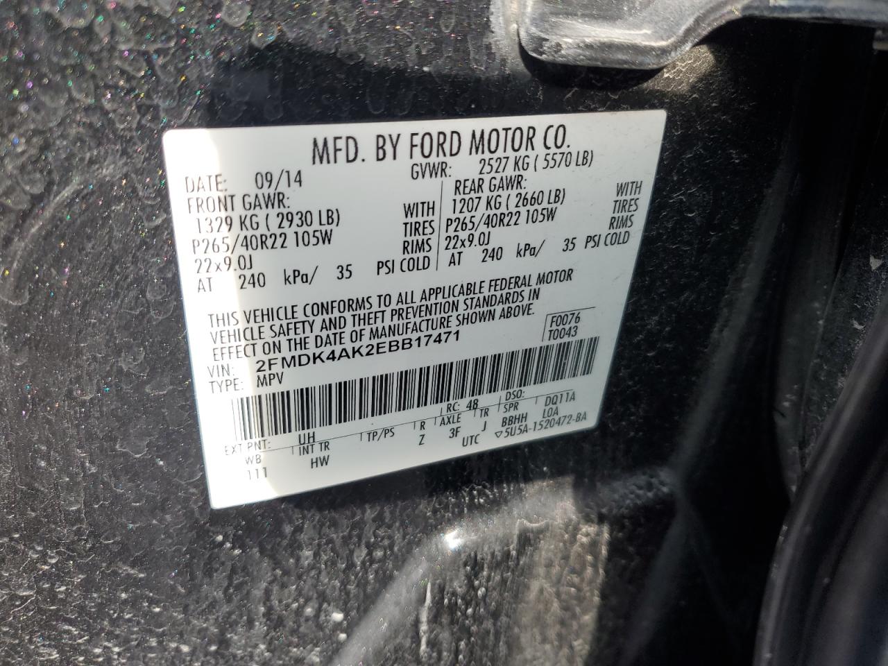 2014 Ford Edge Sport VIN: 2FMDK4AK2EBB17471 Lot: 87051244