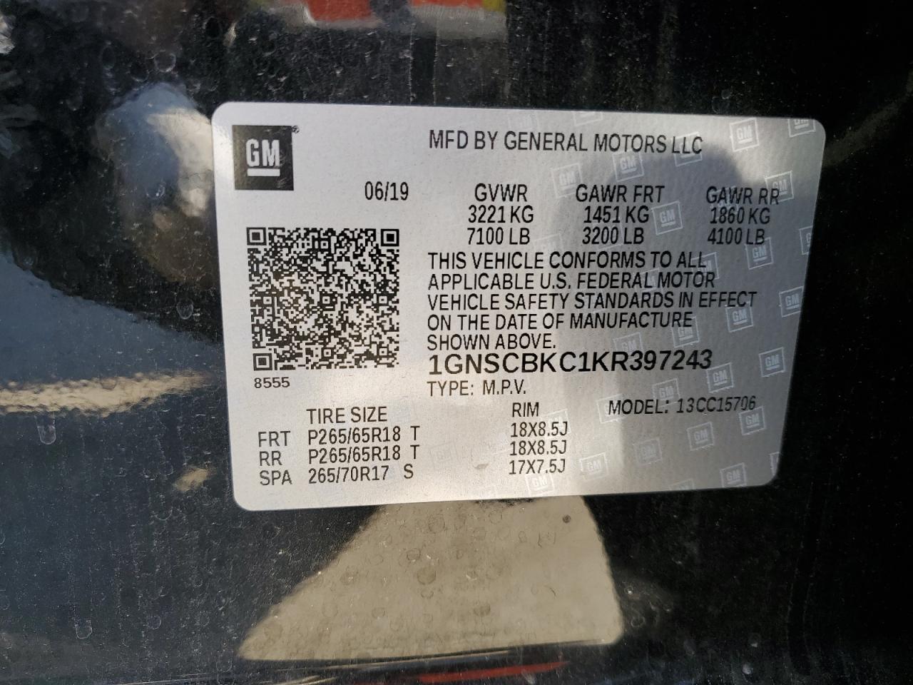 1GNSCBKC1KR397243 CHEVROLET TAHOE 2019