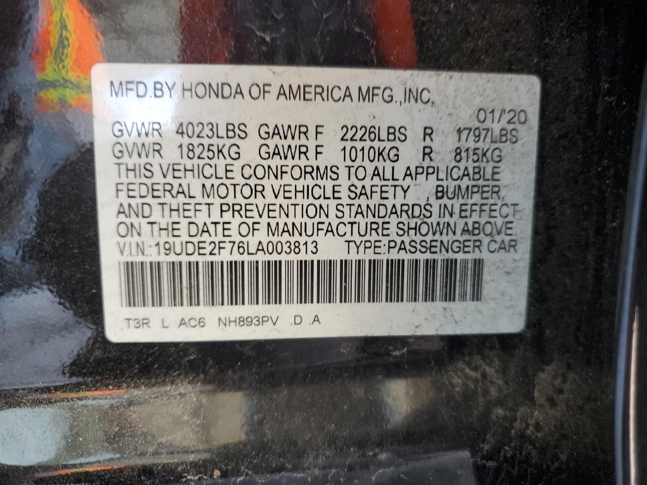 VIN 19UDE2F76LA003813 2020 ACURA ILX no.12