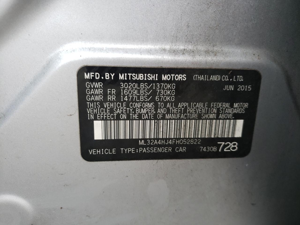 VIN ML32A4HJ4FH052822 2015 MITSUBISHI MIRAGE no.12