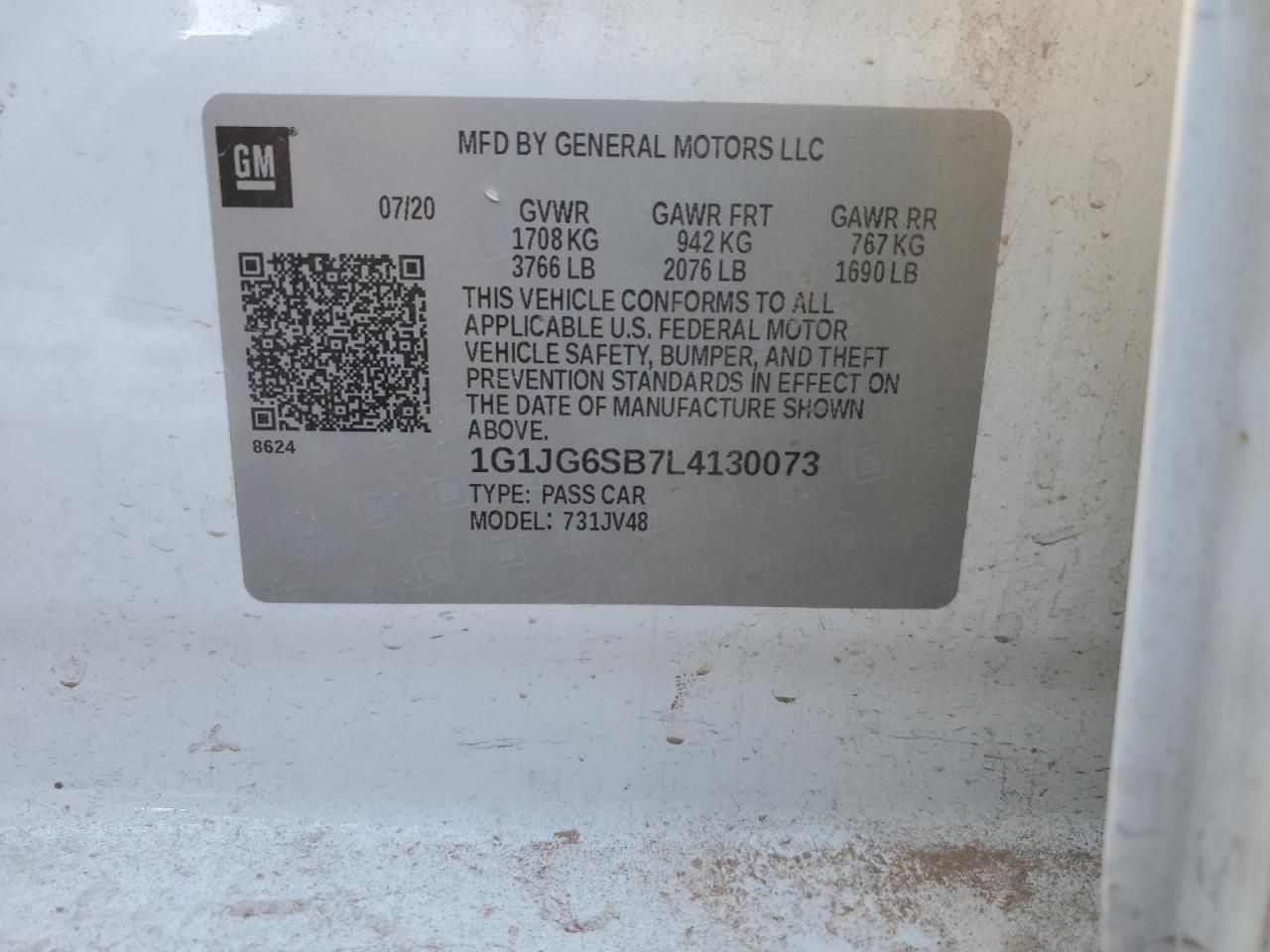 1G1JG6SB7L4130073 CHEVROLET SONIC 2020