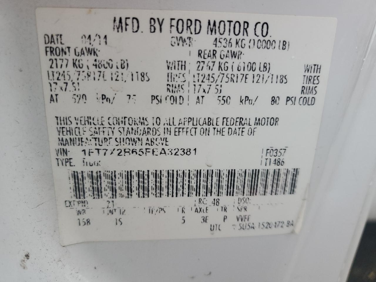 2015 Ford F250 Super Duty VIN: 1FT7X2B65FEA32381 Lot: 86774834