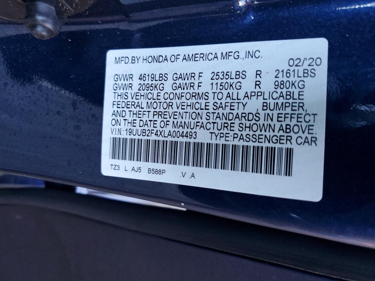 19UUB2F4XLA004493 ACURA TLX 2020