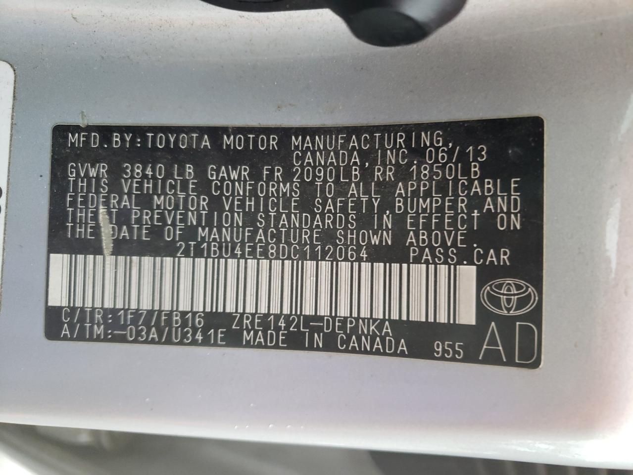 VIN 2T1BU4EE8DC112064 2013 TOYOTA COROLLA no.12