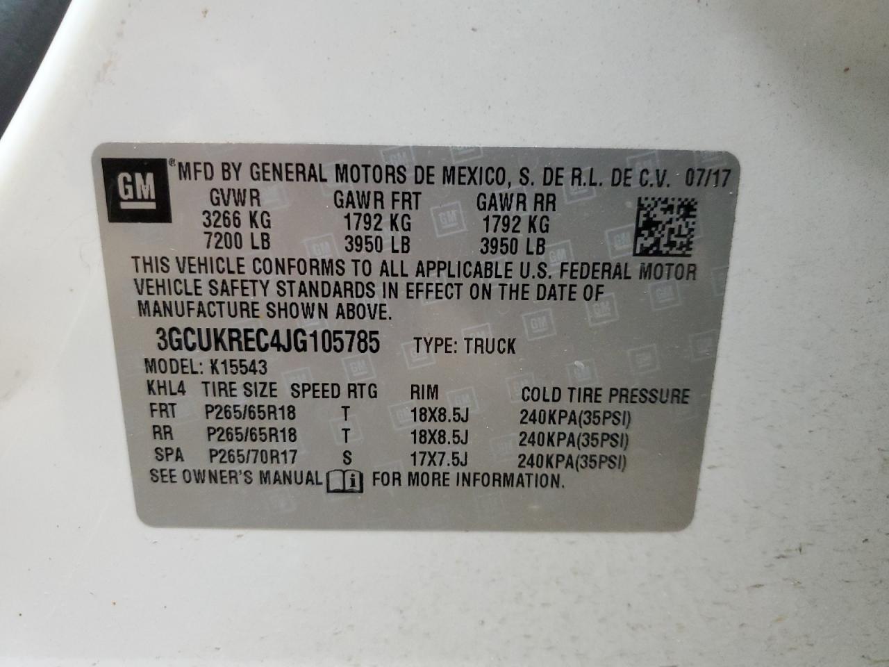 3GCUKREC4JG105785 CHEVROLET ALL Models 2018