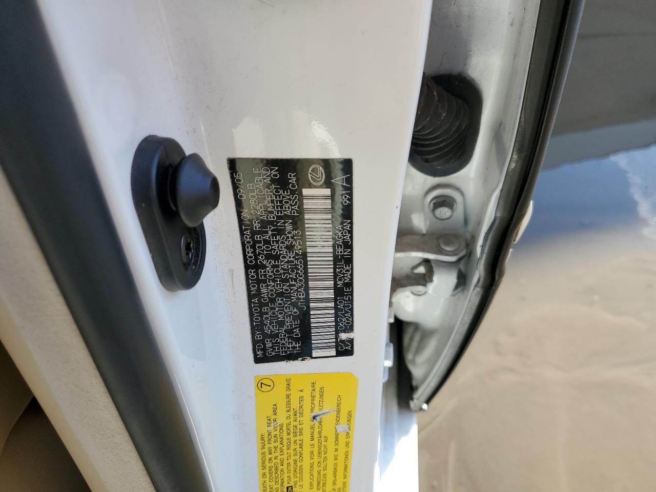 2006 Lexus Es 330 VIN: JTHBA30G665149513 Lot: 86619244