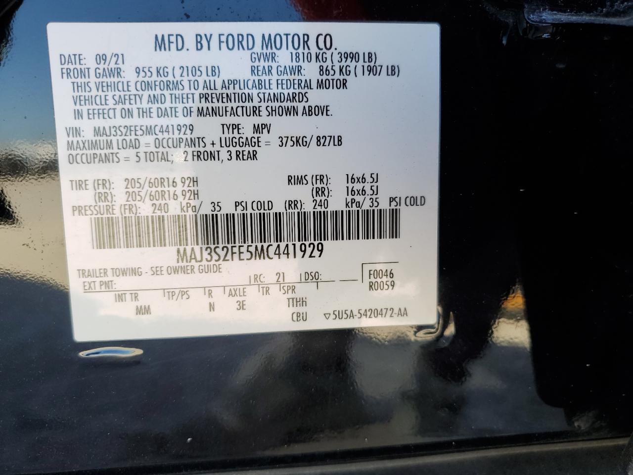 2021 Ford Ecosport S VIN: MAJ3S2FE5MC441929 Lot: 83636304