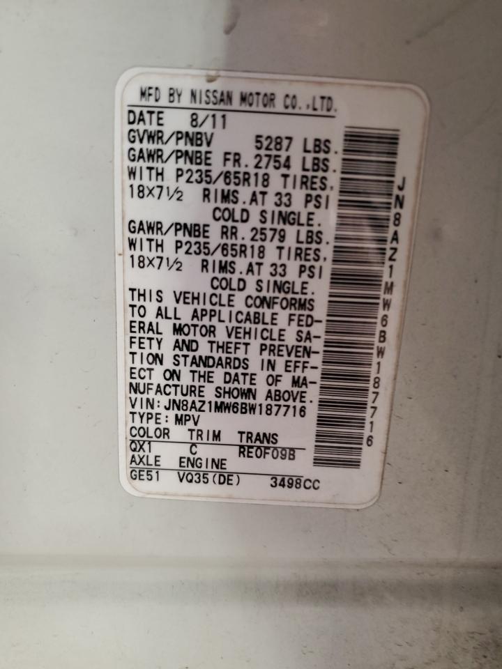 2011 Nissan Murano S VIN: JN8AZ1MW6BW187716 Lot: 71451615