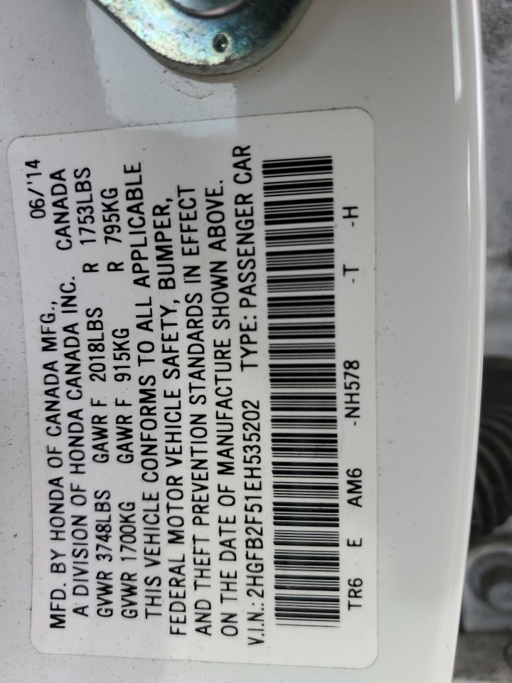 VIN 2HGFB2F51EH535202 2014 HONDA CIVIC no.13