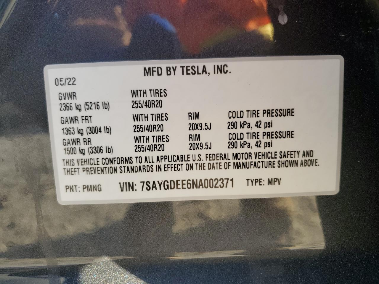 2022 Tesla Model Y VIN: 7SAYGDEE6NA002371 Lot: 85985074