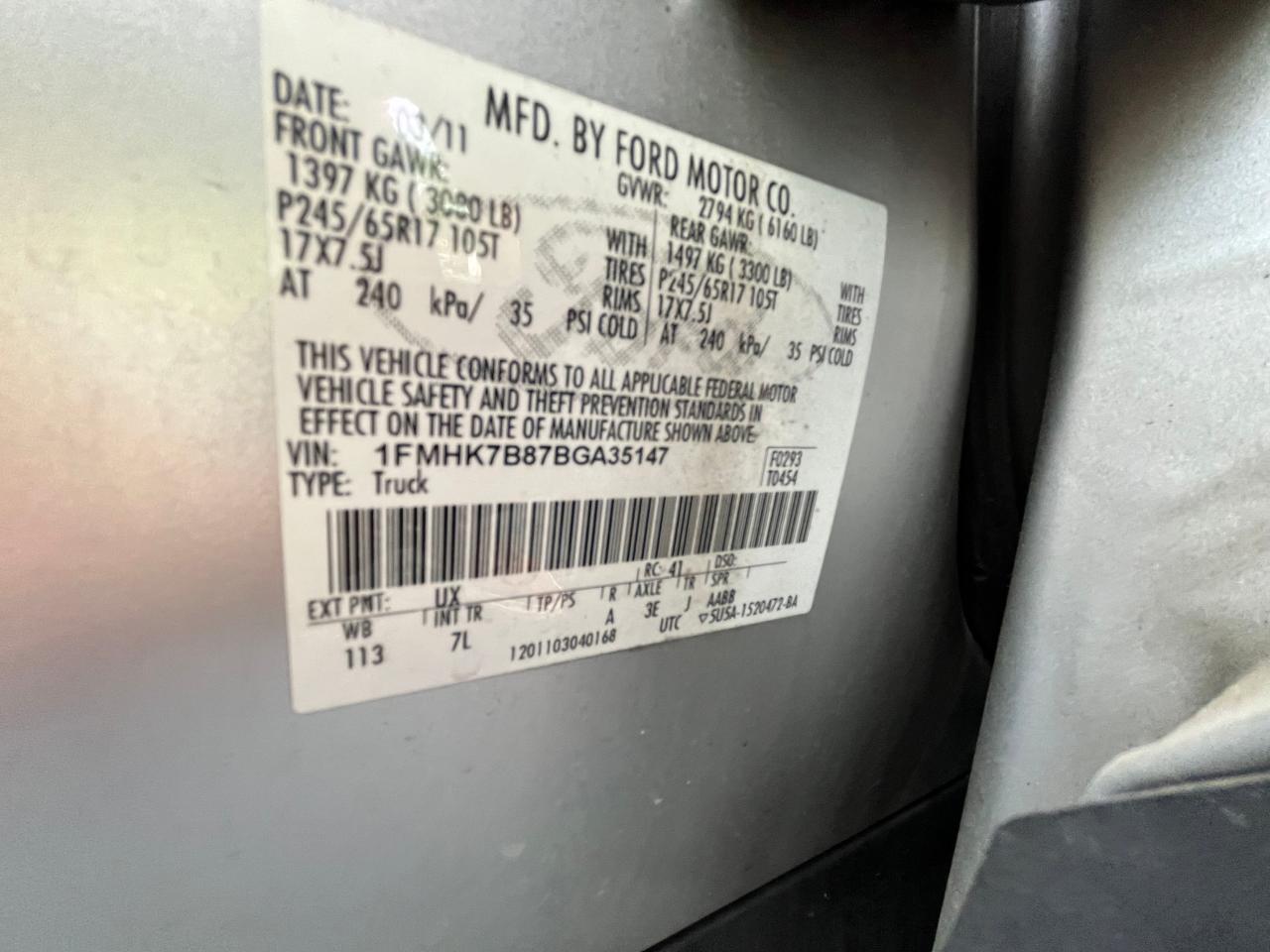 2011 Ford Explorer VIN: 1FMHK7B87BGA35147 Lot: 84620244