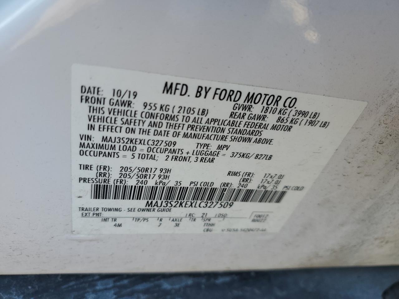 2020 Ford Ecosport Titanium VIN: MAJ3S2KEXLC327509 Lot: 86042624