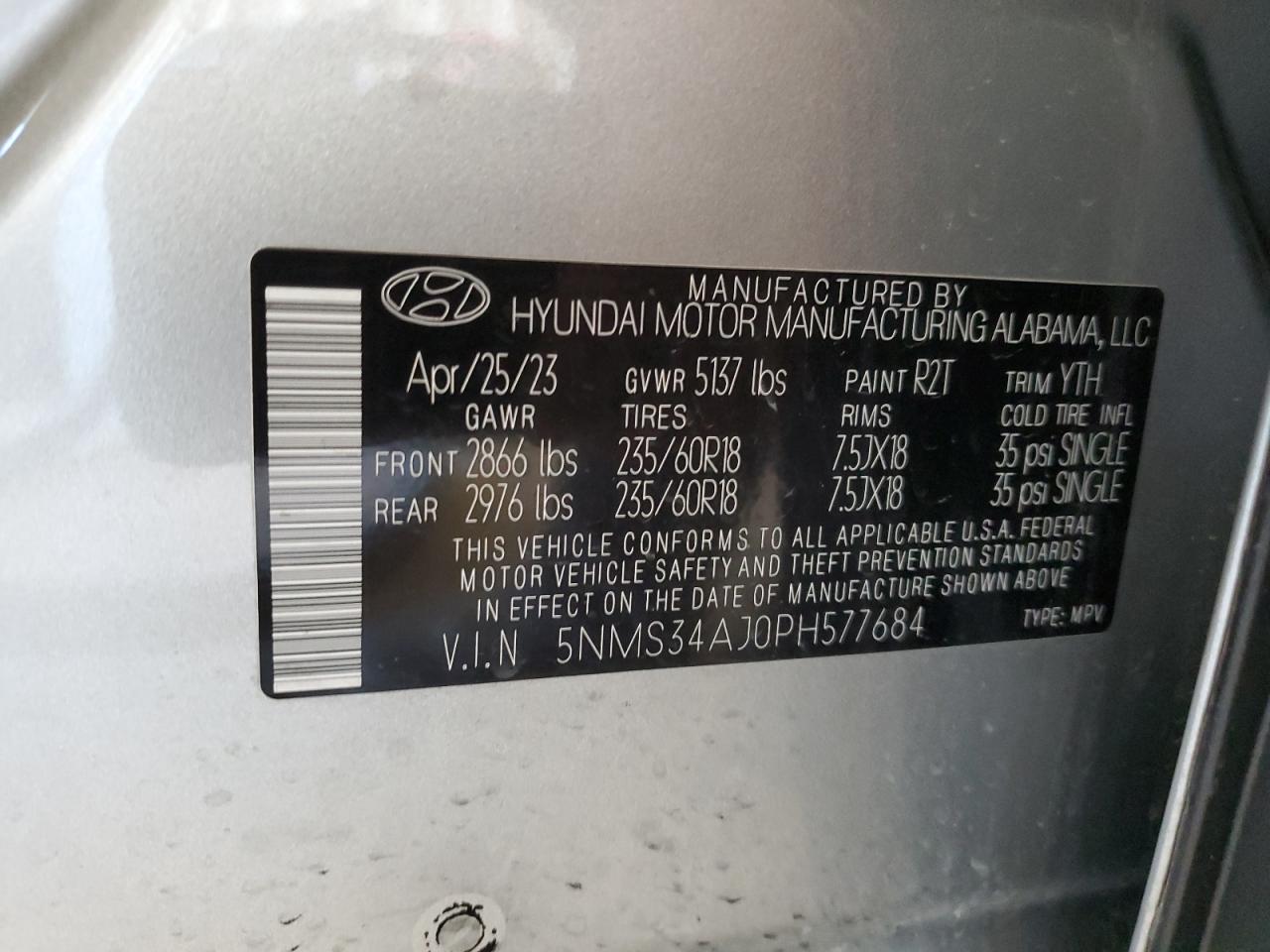 VIN 5NMS34AJ0PH577684 2023 HYUNDAI SANTA FE no.14