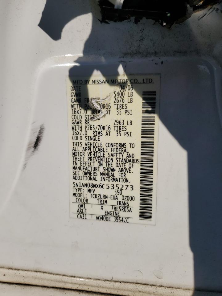 2006 Nissan Xterra Off Road VIN: 5N1AN08WX6C535273 Lot: 83338294