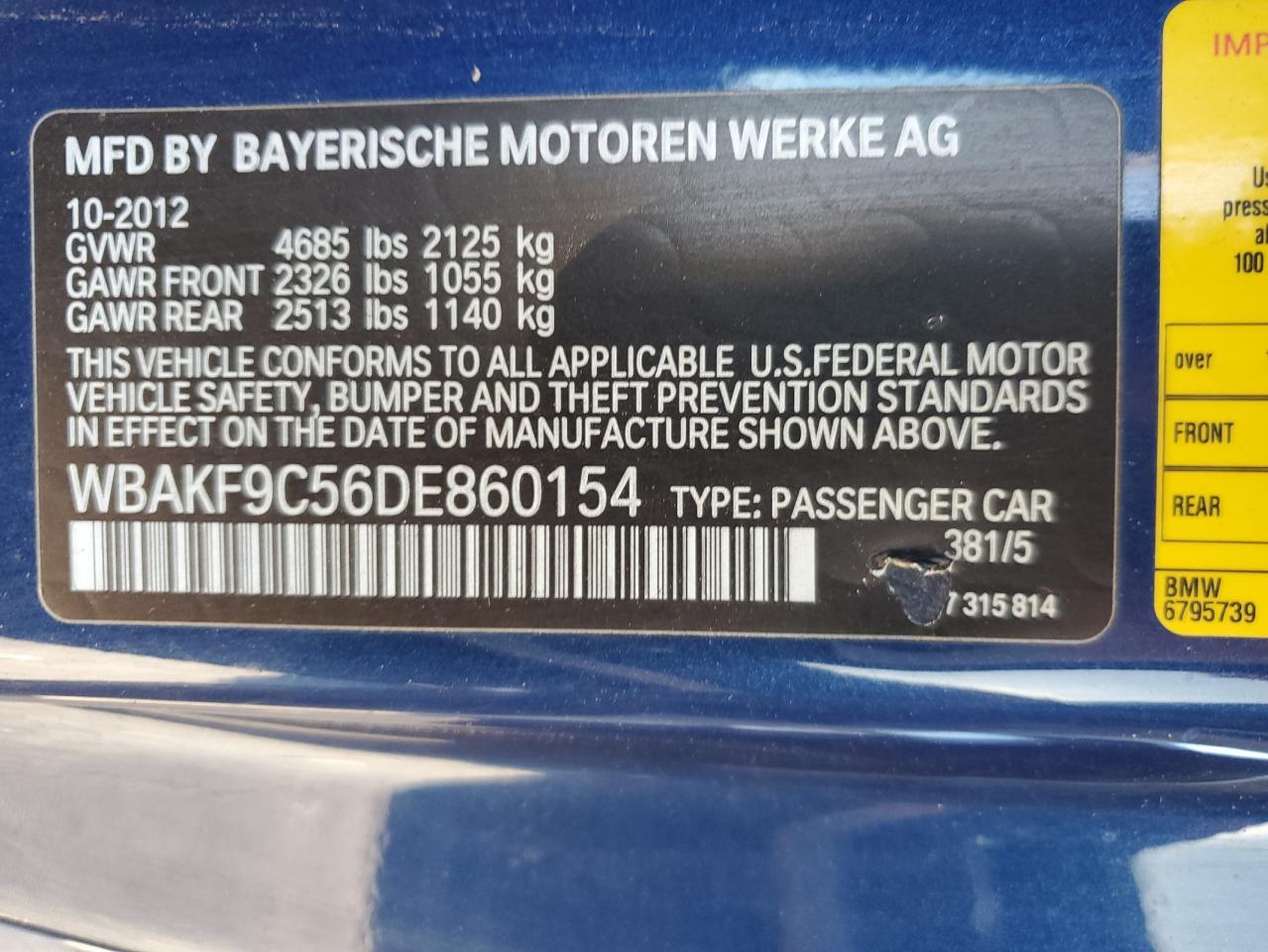 VIN WBAKF9C56DE860154 2013 BMW 3 SERIES no.12